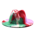 Colorful tie-dye wool fedora hat with flat brim and dimpled crown for men and women - M (56-58cm) / Bright Red #2