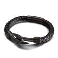 Pulsera trenzada de cuero negro para hombre con cierre de gancho en acero inoxidable negro - 21cm / Negro