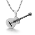 Colgante de guitarra plateada pulida con cadena de cuerda trenzada sobre fondo blanco - Estilo Color Acero (KP97010-WGMJ) / Solo Colgante