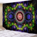 Ethnic psychedelic fractal mandala wall tapestry in purple and fluorescent green - 150x130cm / Style 4