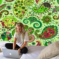 Green paisley tapestry with bohemian floral patterns for wall decoration in bedroom - 150x130cm / Style 3