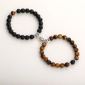 Detail of couple bracelets with tiger eye beads and heart-shaped magnetic alloy clasp - Tiger Eye & Matte Stone Set