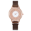 Montre à quartz élégante en or rose pour femme avec lunette strass et bracelet magnétique - Café