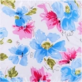 Silk square scarf for women with blue and pink floral print on white satin fabric - Blue and Pink Watercolor Floral on White Background (#4 Blue Orchid)