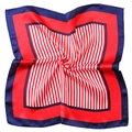 Navy blue and red striped satin square scarf with a smooth finish and sleek border - Blue Edge