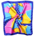 Vibrant geometric satin square scarf with colorful color blocks and blue polka dots - Multi-color Geometric Patchwork Polka Dots (#21)