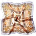 Elegant gold and purple satin square scarf with vintage equestrian chain patterns - Silver Gray