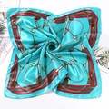 Equestrian print satin square scarf with horsebit motif and stripes on white background - Mint Green