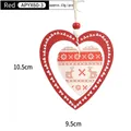 Nordic wooden heart ornament in red and beige with reindeer and snowflake patterns - Red Heart