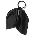 Elegant black satin bow hair scrunchie with silk ribbon on a plain white background - Black Satin Style (C17-07-18)