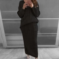Détail d'un ensemble tricoté noir torsadé avec pull et jupe mi-longue pour femmes - 3XL / Haut Et Bas / Noir
