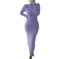 Detailed cable knit texture on a purple long-sleeve knit maxi dress for women - S / Light Purple