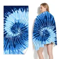 Microfiber beach towel with blue spiral tie-dye pattern for swimming and drying - Two-tone Tie-dye (Single-sided Print with PE Bag)