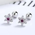 925 silver snowflake screw back stud earrings with zircon floral star for women - Red Zircon Snowflake / Red