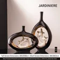 Modern black ceramic hollow ring vases featuring white deer sculptures with golden accents - Eternal Companionship Elk Vase Set Black Gold