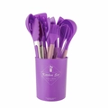 Purple silicone kitchen utensil set with wooden handles and matching storage bucket - Big Bucket Style / Purple