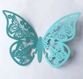Detailed view of light blue 3D hollow butterfly wall sticker with floral hollowed patterns - Tiffany Blue