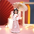 Ancient style Chinese doll in pink Hanfu with umbrella and warm ambient lighting decor - Large Light Pink Skirt with Umbrella (9A)