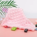 Pink baby security blanket with textured dot fabric and colorful sensory ribbon tags - Pink