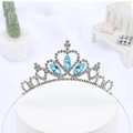 Silver girls tiara headband with blue marquise crystals and sparkling clear rhinestones - US 2