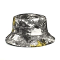 Reversible tie-dye bucket hat featuring black, white, and yellow graffiti street style - M (56-58cm) / Black + Yellow (Tie-Dye Splatter)