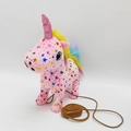 Unicorno di peluche rosa che cammina con stelle, criniera arcobaleno e telecomando - Stella a cinque punte / Motivo a Stelle Rosa