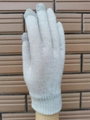 Winter thermal knit touchscreen gloves in beige with silver glitter and grey fingertips - White Silver Wire