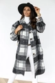 Detail of black and white plaid wool blend long shacket with dark decorative buttons - S / Black