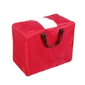 Red oxford storage bag with white polka dots and reinforced brown handles for bedding - Burgundy Polka Dot