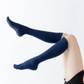 Dark blue over-knee yoga socks with anti-slip grips and five-toe separator design - One Size / (Mesh) Navy