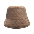 Detail of a brown quilted bucket hat with classic rhombus stitching and padded lining - M (56-58cm) / Coffee