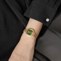 Reloj cuadrado elegante para mujer con correa de malla dorada y esfera verde - Oro Rosa Verde