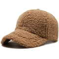 Thick brown sherpa lamb wool baseball cap with classic curved brim for winter warmth - Adjustable / Deep Beige
