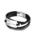 Pulsera multicapa de cuero negro para hombre con dije de cuchilla de acero inoxidable - Color Acero (KB134673-KFC)