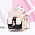Quilted faux leather backpack for women with daisy pendant and cat ear shaped lock - White