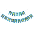 Spanish Feliz Cumpleaños blue watercolor birthday banner with gold glitter lettering - Light Blue Laser Spanish Swallowtail