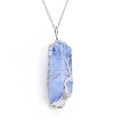 Blue natural crystal tree of life necklace with silver wire wrapped raw stone pendant - Silver Wire Light Blue