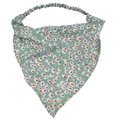 Green floral triangle bandana with white and yellow daisy print and elastic strap - D-67