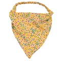 Yellow floral triangle hair bandana with daisy pattern and elastic strap on white background - D-65