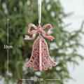 Fiocco di Natale rosa glitterato con campanellino per albero, 10cm x 7cm - Pendente Campana / Rosa