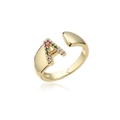 18K gold open ring with colorful gemstones forming letter A on a white reflective base - Adjustable Open / Letter A