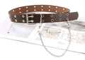 Ceinture punk marron avec doubles œillets, boucle double ardillon et chaîne - Café Avec Chaîne