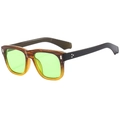 Retro square sunglasses featuring brown tortoise frames with vibrant green lenses - Brown Yellow Gradient Green Lens C05