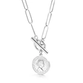 Collier trombone argenté avec pendentif pièce Elizabeth II et fermoir à bascule - Collier Argent
