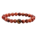 Pulsera de cuentas de piedra ojo de tigre natural para hombre con gemas marrones fondo blanco - Ojo de Tigre de 8mm + un Ojo de Tigre Amarillo de 8mm