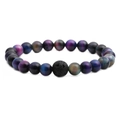 Beaded bracelet with blue tiger eye stones and black lava rock on a white background - 8mm Starry Tiger Eye + One 10mm Lava Stone