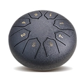 Close-up of a 8-note steel tongue drum in textured dark grey with golden numbers - Obsidian - Lotus (6 Inch 8 Notes)