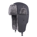 Winter black trapper hat with warm gray faux fur lining and earflaps for cold protection - L (58-60cm) / Black