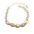 Hip Hop Halskette in Gold mit Schweinenasen-Gliedern und klarem Zirkonia-Besatz - Armband / Gold