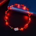 Luminous floral headband with red LED roses and brown rattan wreath for parties - Red with Case Switch